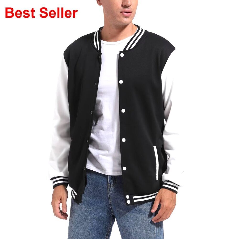 Varsity Baseball Jacket Slim Fit Cotton Polyester Snap Closure
